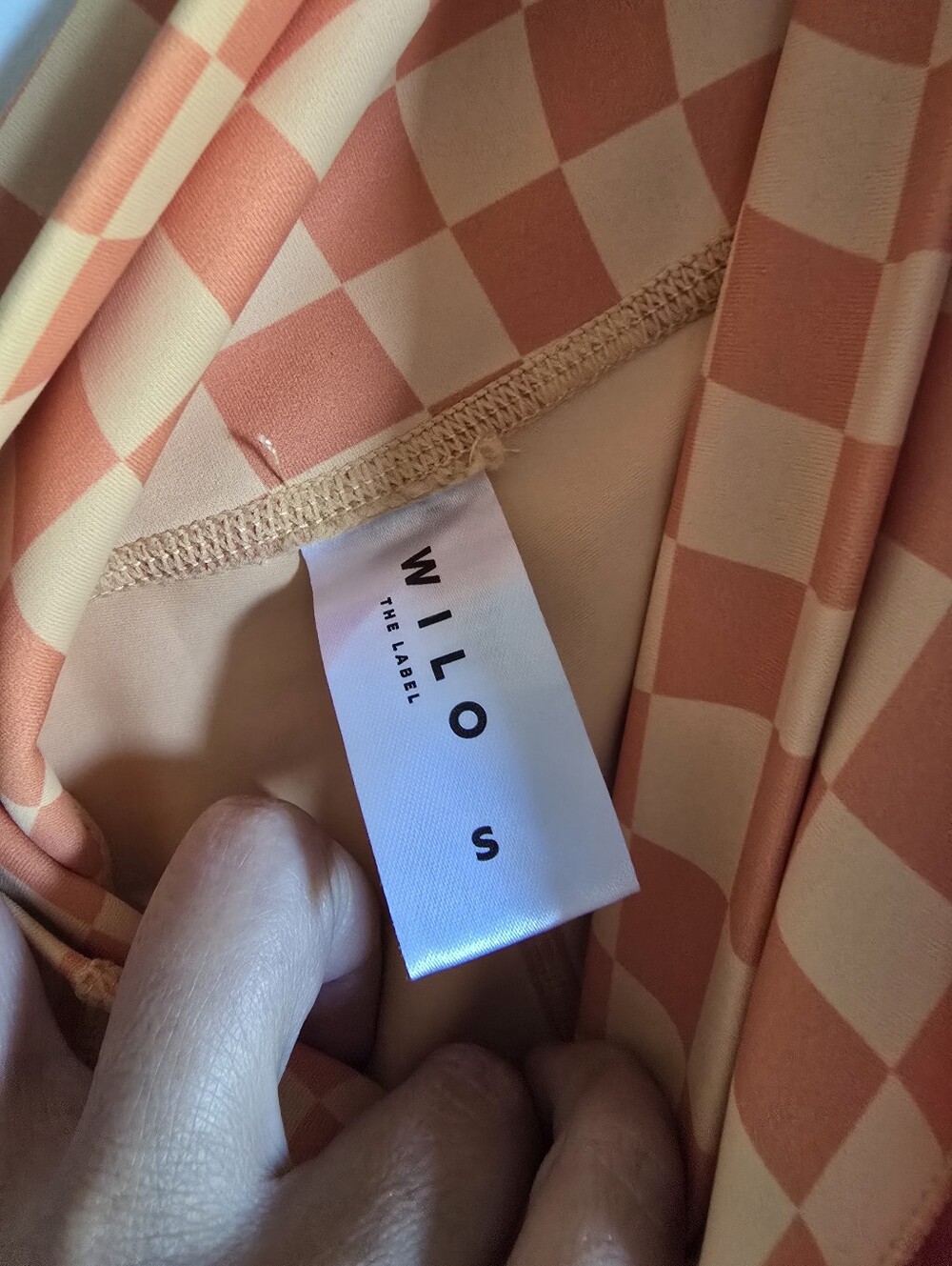 WILO The Label, Set w/High-Waist Bike Shorts And Bra Top, Orange Checker, Small - Picture 6 of 10